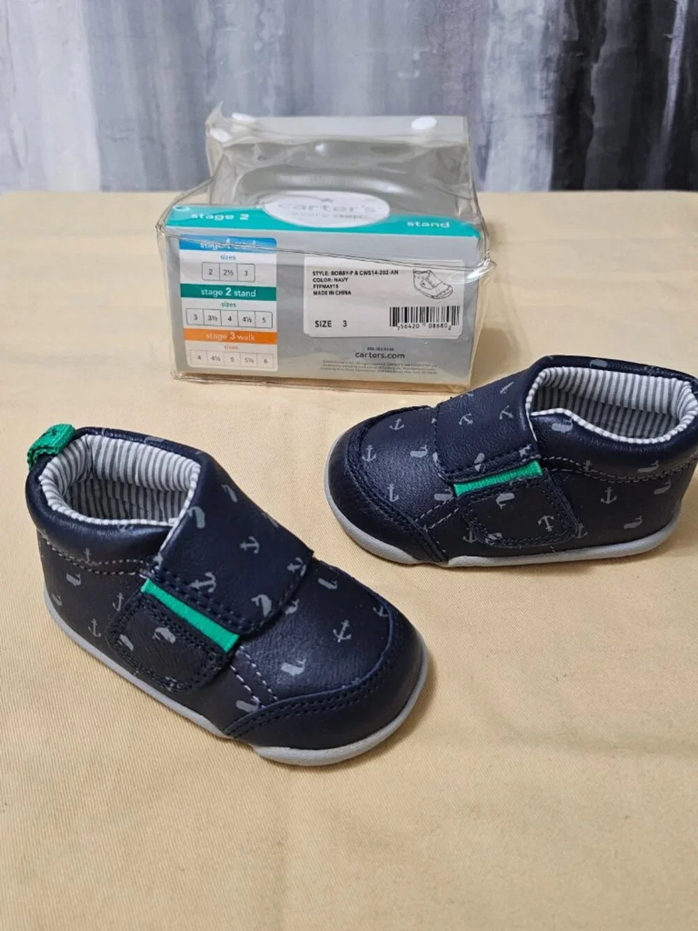 Carter's Every Step Bobby Navy Blue Anchor Baby Shoes - Size 3 Stage 2 NEW